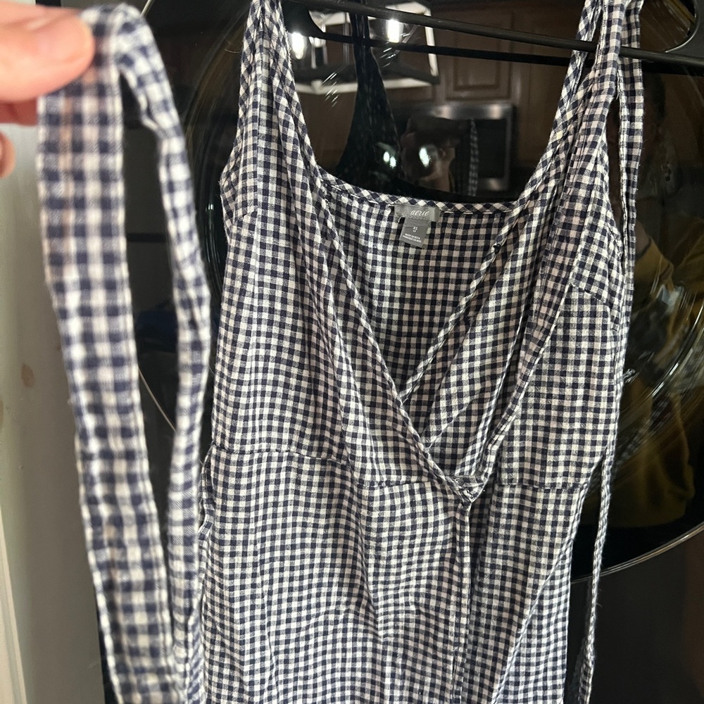 Aerie XS Dark Navy Checkered Plaid Tie-Back Dress Like New!